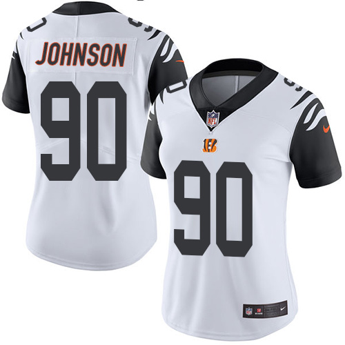 Women's Limited Michael Johnson Nike Jersey White - #90 Rush NFL Cincinnati Bengals